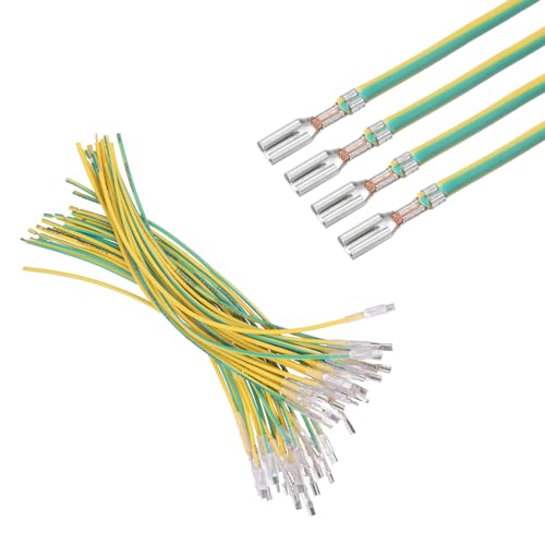 MECCANIXITY 30Pcs 2.8mm Female Spade Crimp Terminal with 20cm Wires - color: Yellow/Green, size: 2.8mm, 20cm L