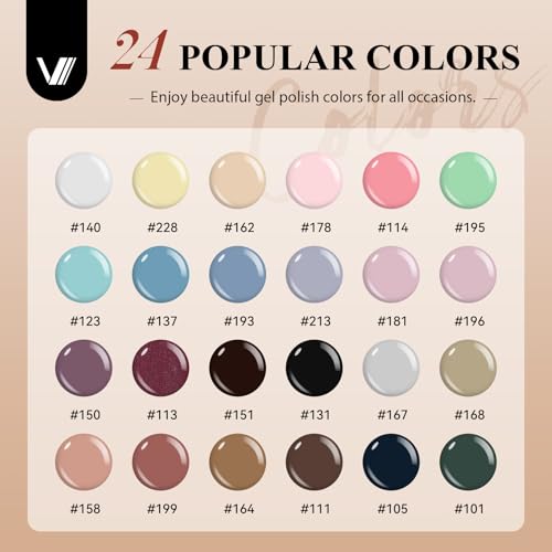 VANREESA 24 Colors Gel Nail Polish Kit with U V Light 42 Pcs Gel Polish Nail Kit Glossy & Matte Top Coat Complete Nail Kit with Manicure Tools Gifts for Women - color: Natural & Elegant Collection