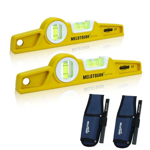 MELOTOUGH 10 Inch Die-Cast Aluminum Magnetic Torpedo Level,Small Magnetic Level for Construction,Carpentry,Scaffolding, Plumbing Torpedo Level with Rare Earth Magnet,Pencil and Holster,Yellow,2PCS - color: Yellow-2pcs