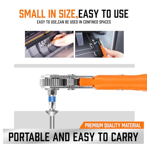HORUSDY 23pc 1/4" Ultra Low Profile Mini Ratchet Screwdriver Set – Tamper Resistant Star Bits, 90 Degree Right Angle Offset Reversible Drive Handle, High Torque Close Quarters Tool with Multi Hex Bits - style: Star Bit Set