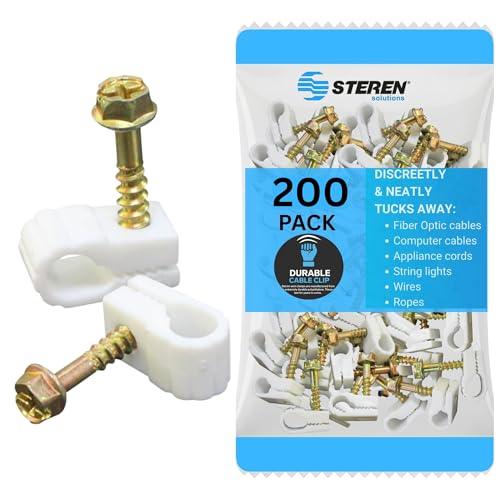 STEREN Coaxial Cable Clips - Cable Holders - White - 200 Pack - color: White, size: 200 Count - Single Cable