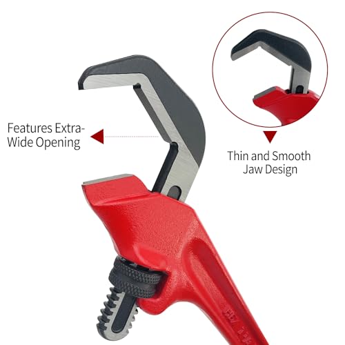 9-1/2 Inch Offset Hex Adjustable Pipe Wrench, CR-V Hook Jaw, 1-1/8 to 2-5/8 Inches