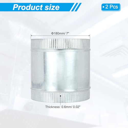 PATIKIL 7 Inch Duct Connector Coupling, 2 Pcs Galvanized Steel Straight Dryer Vent Coupler Flexible Ducting Collar Connector Round Crimped Ventilation Duct Extension for HVAC System Pipe - size: 7 Inch