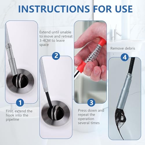 Drain Snake, Drain Cleaner & Hair Clog Remover Tool – Flexible Plumbing Snake for Toilet, Sink, Shower, Bathtub – Heavy Duty Manual Drain Auger with Grabber (35inches, 63inches, 79inches)