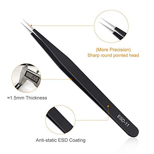 6PCS Precision Tweezers Set, Upgraded Anti-Static Stainless Steel Tweezers