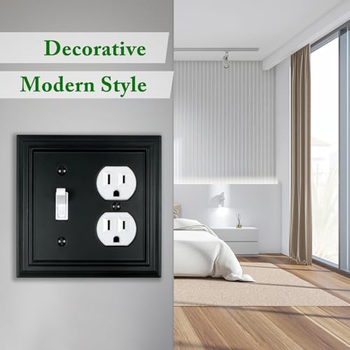 Matte Black Decorative Outlet Covers Wall Plates, Bamboo Fiber Light Switch Covers, Natural Material Electric Receptacle Switch Plate Outlet Cover of various styles (2 Gang Toggle/Duplex 2 Pack) - size: 2 Gang Toggle/Duplex 2 Pack