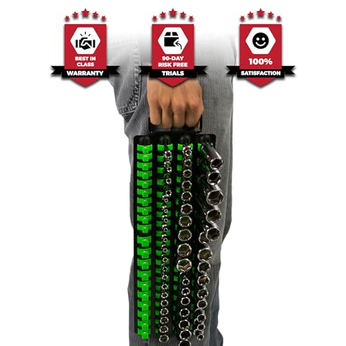 Olsa Tools 80-Slot Portable Socket Organizer Tray With Handle Green/Black - color: Black Tray/Green Clips