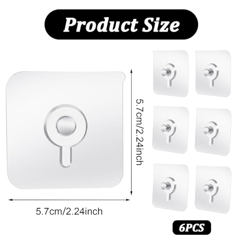 Mabor Drill Free Adhesive Hooks, 6Pcs Plastic Picture Hangers Without Nails