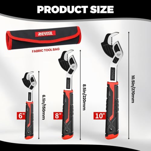 3 Pack Pipe Wrench Set, 6" 8" 10" Self Adjusting Wrench - color: 6”+8”+10”