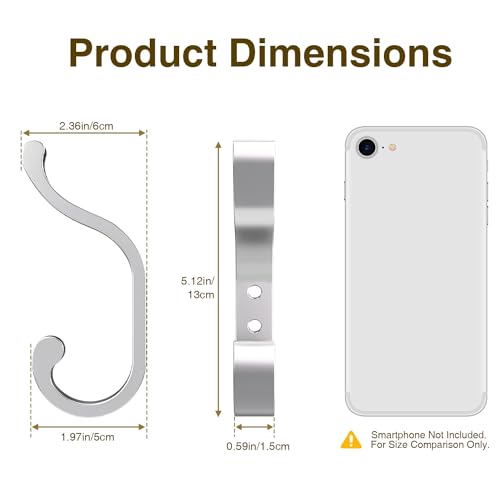 Coat Hooks Wall Mount,Heavy Duty Wall Hooks for Backpack,Towel,Silver 4 Pcs - color: Silver, size: 4 Pack