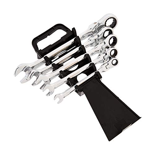 Amazon Basics 72-Tooth Ratcheting Combination Wrench Set, Chrome Vanadium Steel Flex Head, 5-Piece Metric, 180° Flexible - style: Metric