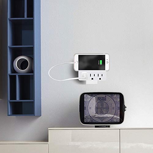 3 Outlet Adapter Extender, 3 Way Grounded Plug Splitter, 1 to 3 Plug Outlet Splitter, White,2 Pack.