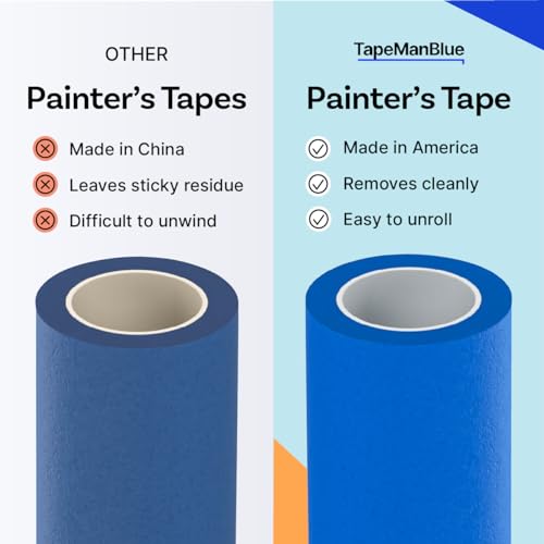TapeManBlue Wide Painters Tape 6 inch x 60 yds, Made in USA, Extra Wide Masking Tape for Laser Cutting, 3D Printing, and Painting, Removes Cleanly with No Residue (Pack of 3) - size: 6 inch x 60 yards (Pack of 3)