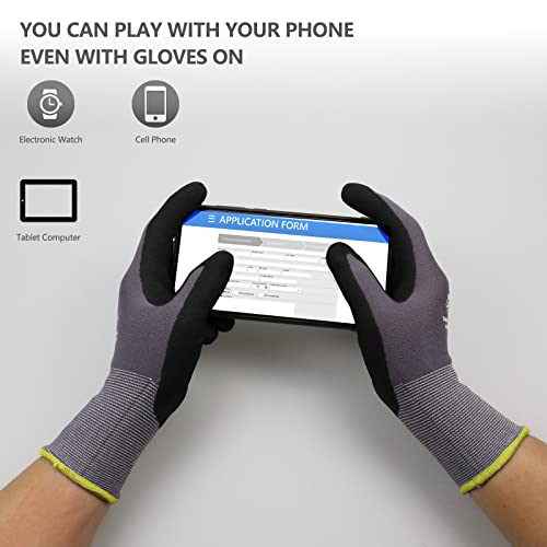 LOCCEF MicroFoam Nitrile Coated Safety Work Gloves - color: Grey 12-pairs