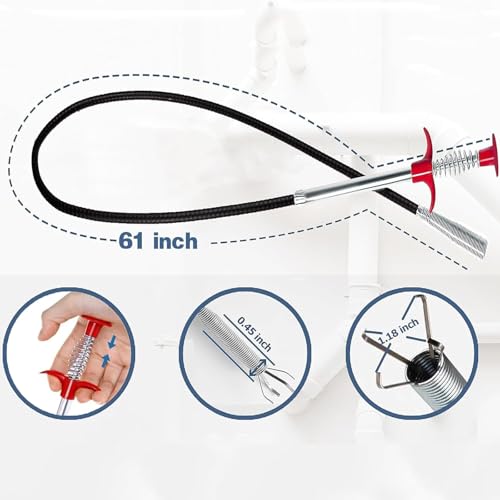 Drain Snake, Toilet Auger Hair Drain Clog Remover (61 inch) - style: 61 IN