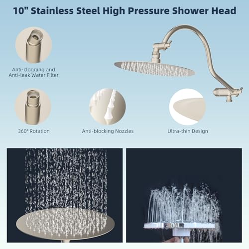 Hibbent All Metal cUPC Certified Shower Head, 10'' Rainfall Shower Head - color: Brushed Nickel, style: Round 10''