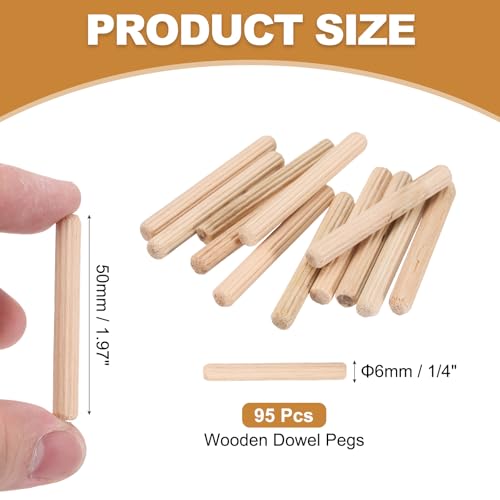 PATIKIL 95 Pcs Wood Dowel Pins 1/4" x 2" Fluted Wooden Dowels Hardwood Pegs for Woodworking Furniture DIY Crafts Projects Door Art - size: 1/4" x 2"