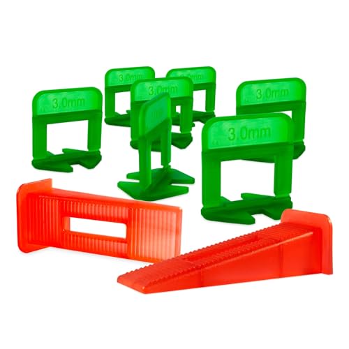 Tile Leveling System (1/8 Inch) – 300 Tile Spacers & 300 Reusable Wedges – Perfect for Smooth, Seamless Floor & Wall Tile Installation – 3mm Ceramic & Stone Spacers - color: 300 Spacers + 300 Wedges
