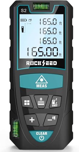 Laser Measure,RockSeed Digital Laser Distance Meter with 2 Bubble Levels,Portable M/in/Ft Unit Switching Backlit LCD and Measuring Distance/Area/Volume/Pythagorean - color: blue