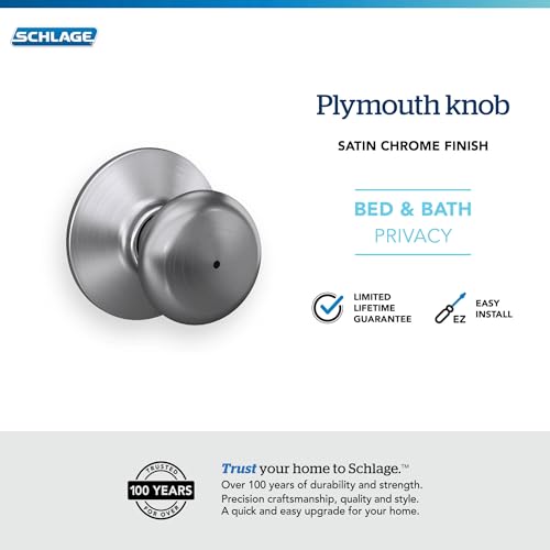 Schlage F40 PLY 626 Plymouth Door Knob, Bed & Bath Privacy Lock, Satin Chrome - color: Satin Chrome, size: Standard