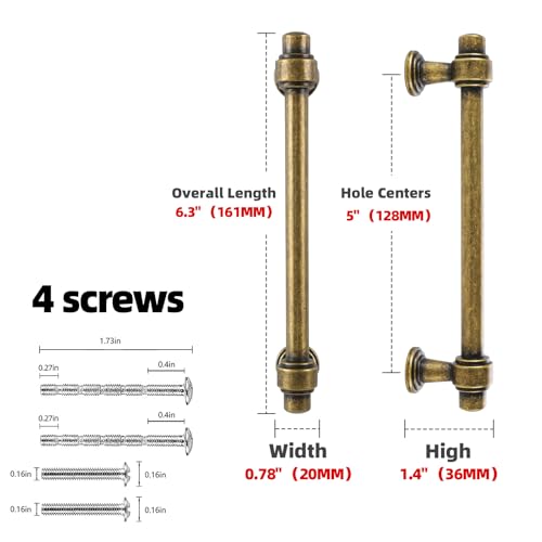 10 Pack Antique Brass Cabinet Pulls 5 Inch(128mm) Kitchen Cabinet Handles Cabinet Hardware for Drawer Pulls - color: Antique Brass, size: 5" Hole Center(128mm)