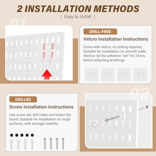 AKTOP Modular Plastic Peg Board Wall Organizer, 4 Pack, 12"x12", White - color: 12inch-White