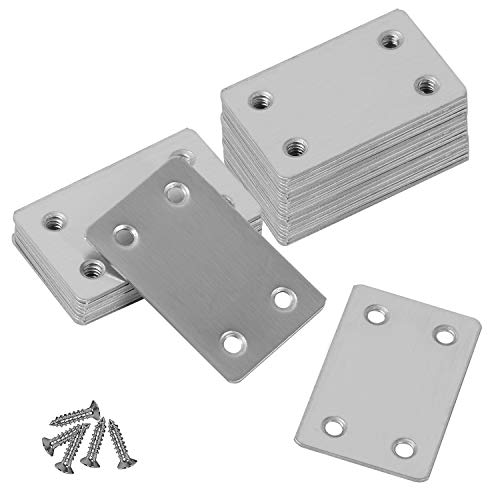 KEILEOHO 40 PCS 2.4 x 1.5 Inch Flat Stainless Steel Straight Mending Plates, Metal Brackets for Wood Furniture Repair, Straight Brace Brackets Connector Fixing Joint with 160 PCS Screws