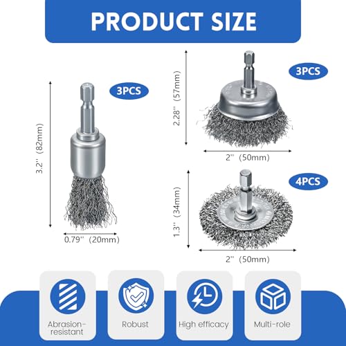 10 Pcs Drill Wire Brushes Wire Wheel Cup Brushes | 1/4 inch hex shank, Suitable for Rust Cleaning, Stripping & Abrasive Applications