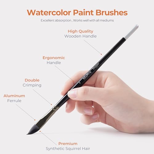 Nicpro Watercolor Brushes Professional, 24pcs Soft Synthetic Squirrel Brush - color: Black