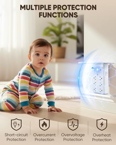 Saker Outlet Extender with Night Light, 6 AC, 4 USB, Surge Protector - style: Multi-Plug Outlet with Night Light