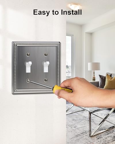 2-Pack Double Toggle Light Switch Cover Plate, Heirloom Silver - color: Heirloom Silver, size: Double Toggle 2PK