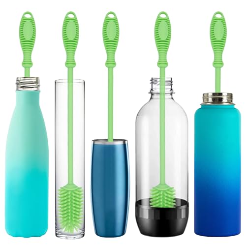 Kitchiny Silicone Bottle Brush 12.5 inch with 2 Straw Cleaners – Green | Bottle Cleaner Brush for Yeti, Hydro Flask, Owala, Stanley, Baby Bottles, Vases & Narrow Neck Containers - color: Green
