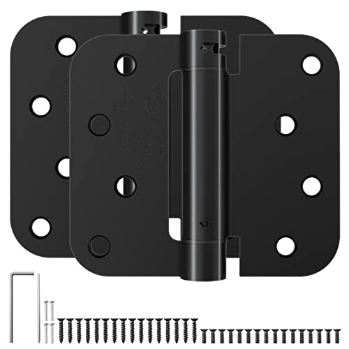 HOSOM Self Closing Door Hinge 4 Inch Spring Loaded Hinge Adjustable Tension for Garage, Front Door, Back Door, UL Listed, for Left and Right Hand Door, 5/8'' Radius Corners, Matte Black, 2 Pack - color: Matte Black-5/8'', size: 4" 2 Pack