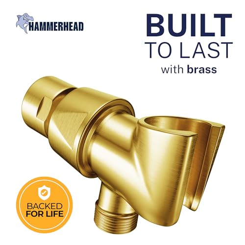 HammerHead Showers Solid Metal Handheld Showerhead Holder, Adjustable Wand Holder with Universal Wall Hook Bracket and Brass Pivot Ball, Brushed Gold - color: Brushed Gold