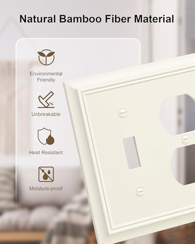 2-Pack Natural Bamboo Fiber Combo Toggle/Duplex Light Switch Cover Plate - color: Light Almond, size: 1 Toggle/1 Duplex 2PK