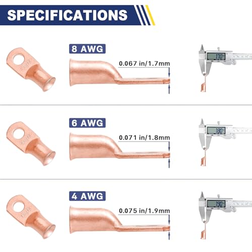 haisstronica 60PCS Battery Cable Lug Kit AWG 8/6/4 4 Sizes - size: Bare Copper, style: 60pcs