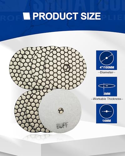 SHDIATOOL 7PCS 4-Inch Dry Diamond Polishing Pads White Buff for Granite - style: White buff