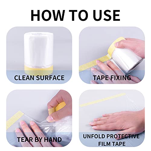 TAPEBEAR Pre-Taped Masking Film Tape and Drape 22" x 30Yards 3Rolls - size: 550mm x 27m