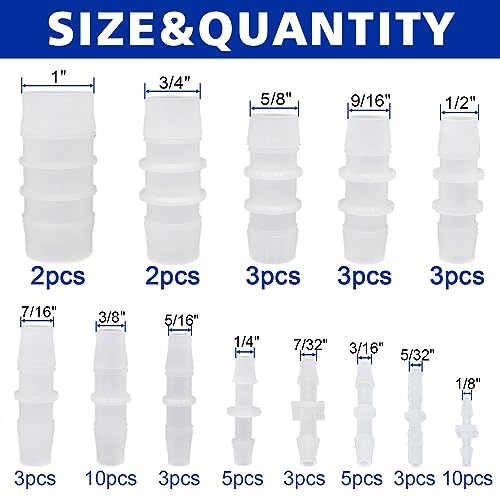 55Pcs 13 Sizes Hose Barb Fittings Kit, Pipe Connector Joint Splicer Mender Adapter Union for Aquarium Adapter Gas Liquid Air