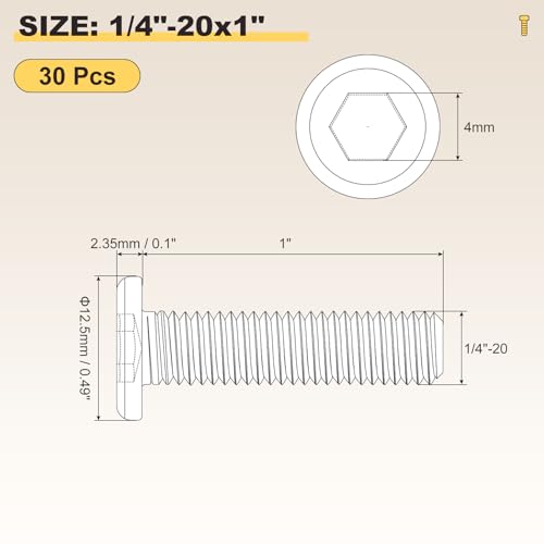 METALLIXITY Flat Head Hex Socket Cap Screws Bolts 1/4"-20x1 30Pcs - color: Black, size: 1/4"-20x1"