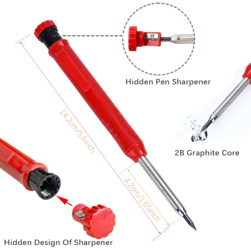 2.8mm Carpenter Pencils Set, 3 Pens and 36PCS Mixed Color 2.8mm Refill Leads, Deep Hole Pencil for Woodworking & Pipeliners (Red/Yellow/Black) - color: Black，rad，yellow