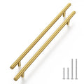 Haliwu 30 Pack 10in Gold Cabinet Handles for Kitchen Cabinet Handles | Stainless Steel, Gold Handles for Cabinets, Round T-Bar Shape, Brushed Gold Cabinet Pulls, Screws Included - size: 10-1/16 inch hole center