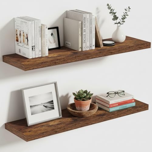 Vivelove 10 Inch Deep Floating Shelves 30x10” Set of 2, Rustic Brown - color: Rustic Brown, size: 30”wx10.2”dx1.5”h
