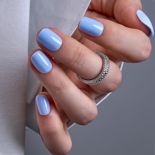 CurvLife Extra Short Square Press On Nails, Sky Charm Blue, Soft Gel - color: D9 - Sky Charm