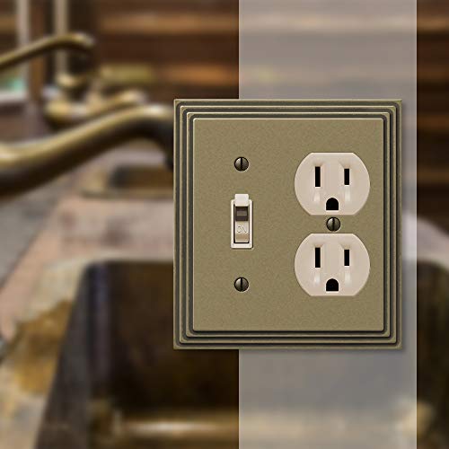 Amerelle Steps Single Toggle/Single Duplex Cast Metal Wallplate in Rustic Brass - color: Rustic Brass, size: 1 Toggle / 1 Duplex