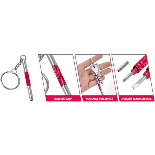 UNEAK - Eyeglass Screwdriver Repair Kit Red Precision 3 in 1 Mini Screwdrivers Set Keychain Glasses, Sunglasses, Sunglass, Watch, Electronics, Eyeglasses, Flat Head, Phillips, Hex - color: Red