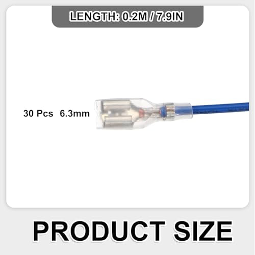 MECCANIXITY 30Pcs 6.3mm Female Spade Crimp Terminal with 20cm Wires - color: Blue, size: 6.3mm, 20cm L