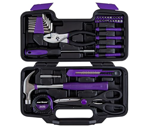 CARTMAN 39-Piece Household Tool Set, Purple Hand Kit With Storage Case - color: Purple