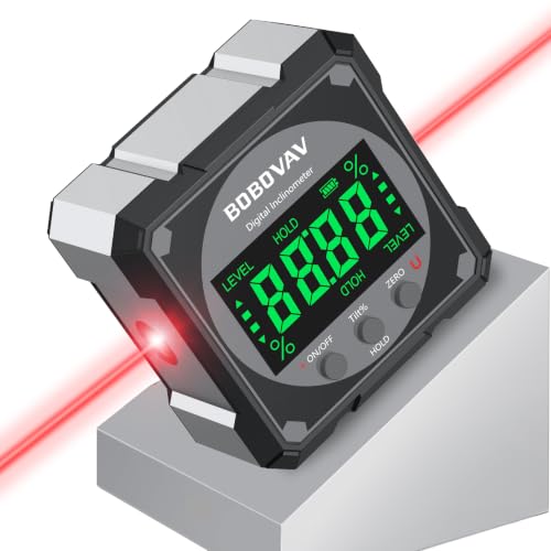 4-side Magnetic Digital Angle Gauge with Laser(Class 2, ＜1mW Output), 4 * 90° Rechargeable Electronic Inclinometer Protractor Level Gauge for Woodworking Tablesaw- Black Gray - color: Black Gray