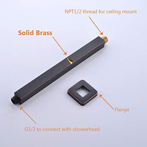 Enga Brass Shower Arm with Flange, 12 Inch Ceiling Mount Shower Head Extension,Oil Rubbed Bronze - color: Oil Rubbed Bronze, style: 12 Inch